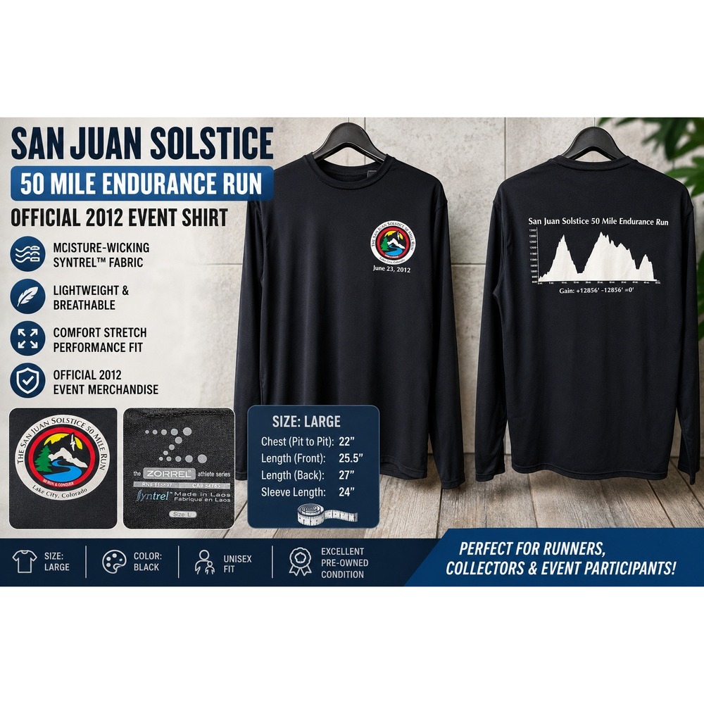 Zorrel San Juan Solstice 50 Mile Run 2012 Mens Large Black Long Sleeve Shirt L
